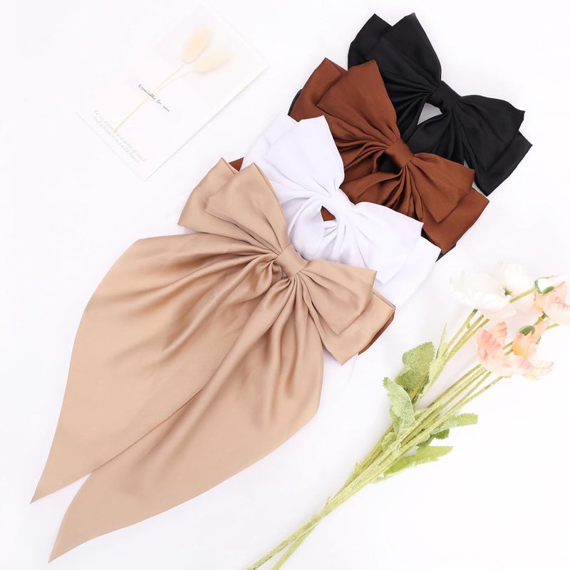 MRJ 4 Pcs Silky Satin Hair Bows Big Hair Ribbons for Women Large Hair Clips for Girls Hair Accessories Barrettes Metal Clips Bowknot Aesthetic - Image 4